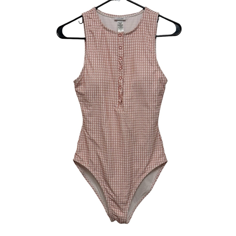 Andie Pink koi houndstooth Patterned the Malibu swimsuit size ST